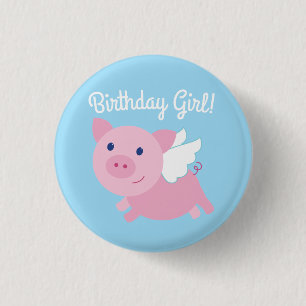 Flying Pig Cute 1st Birthday Button Pin