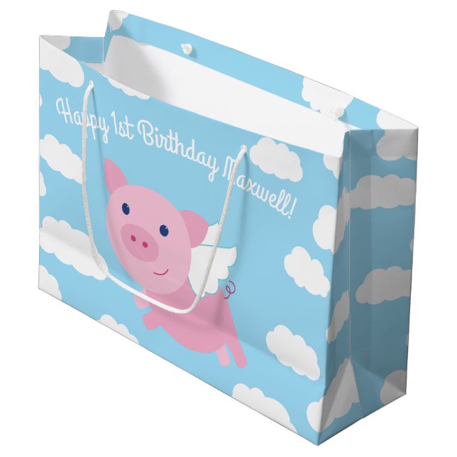 Flying Pig Cute 1st Birthday Gift Bag (Front Angled)