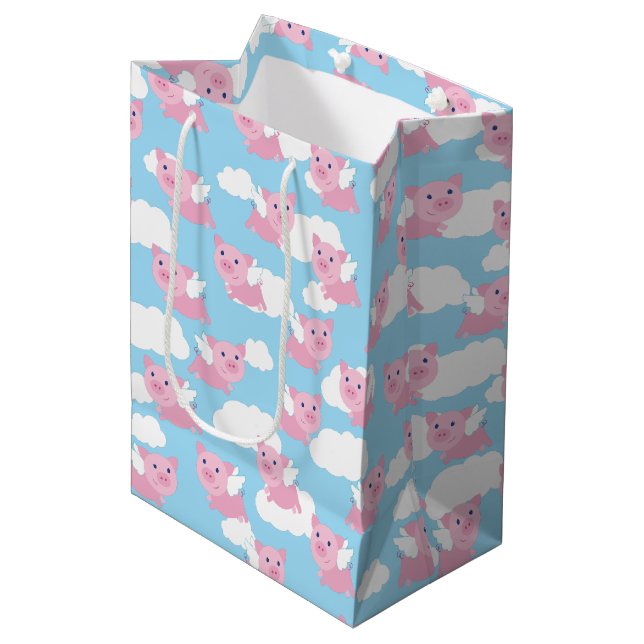 Flying Pig Cute 1st Birthday Gift Bag (Front Angled)