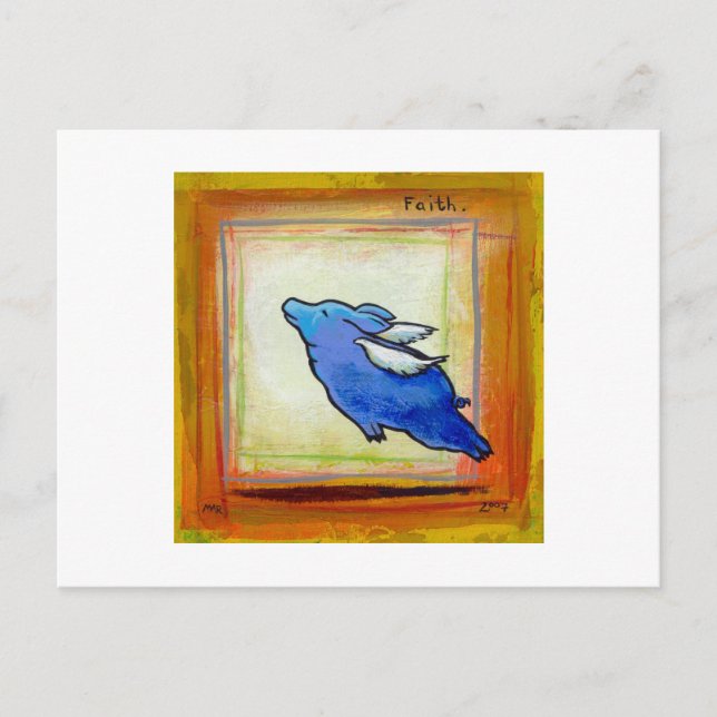 Flying pig cute fun modern folk art original postcard (Front)