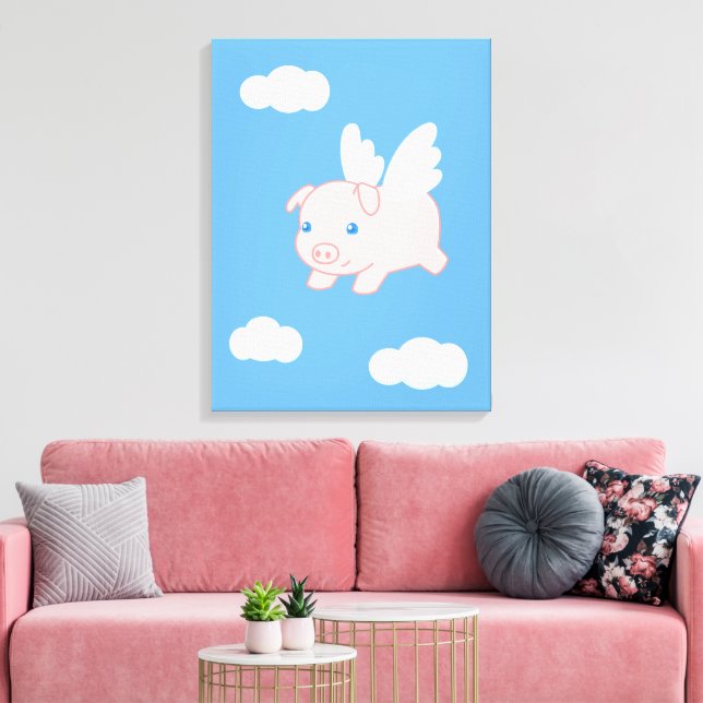 Flying Pig - Cute Piglet with Wings Canvas Print (Insitu(LivingRoom))