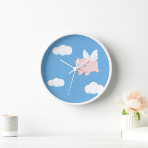 Flying Pig - Cute Piglet with Wings Clock