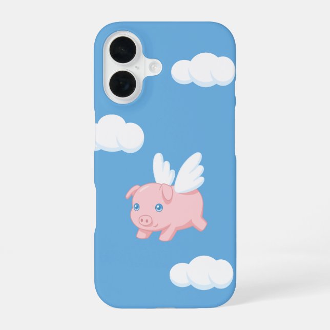 Flying Pig - Cute Piglet with Wings on Blue iPhone 16 Case (Back)