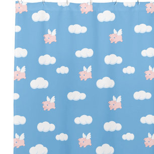 Flying Pig Cute Piglet with Wings on Blue Pattern