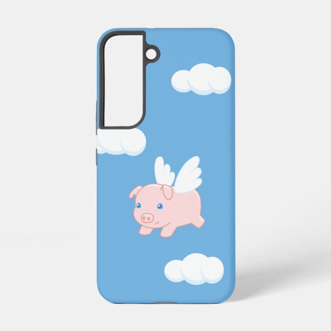 Flying Pig - Cute Piglet with Wings on Blue Samsung Galaxy S22 Case (Back)