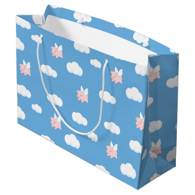 Flying Pig Cute Piglet with Wings Pattern Large Gift Bag (Back Angled)