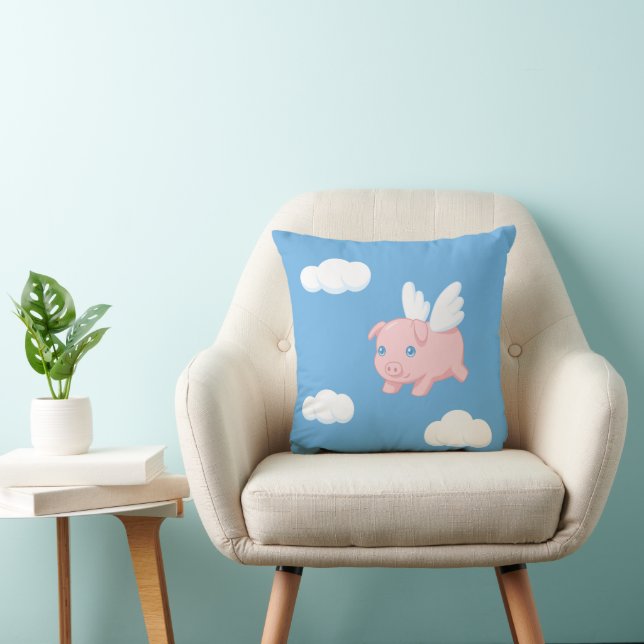 Flying Pig - Cute Piglet with Wings Throw Pillow (Chair)