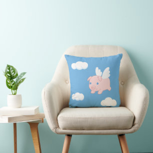 Flying Pig - Cute Piglet with Wings Throw Pillow