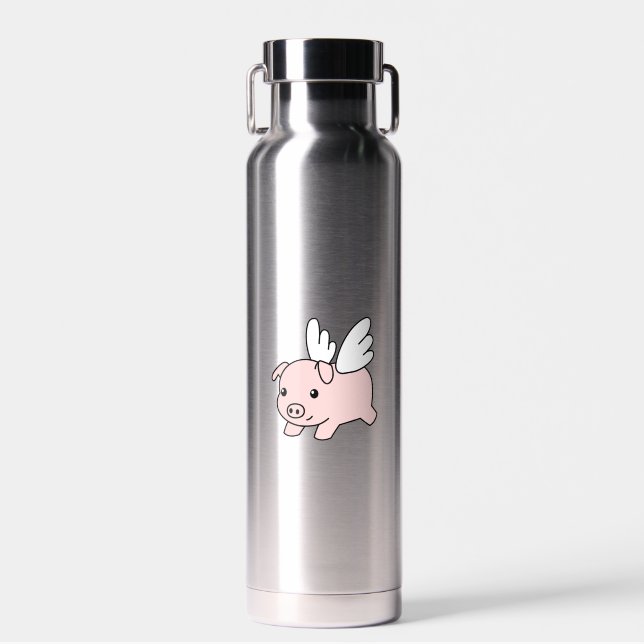Flying Pig - Cute Piglet with Wings Water Bottle (Front)