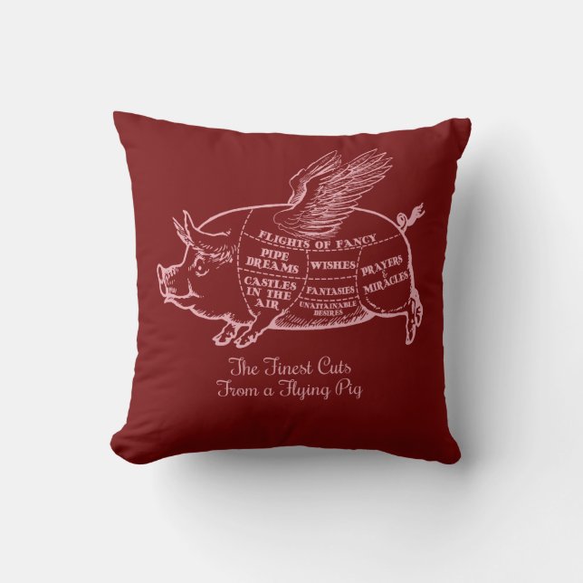 Flying Pig Cuts Throw Pillow (Front)