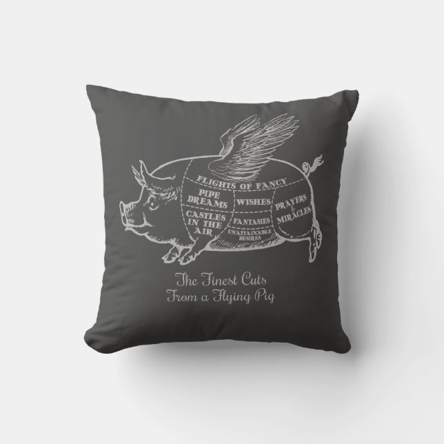 Flying Pig Cuts Throw Pillow (Front)
