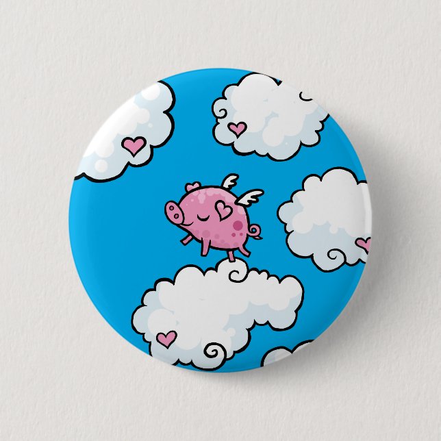 Flying pig dances on clouds 2 inch round button (Front)