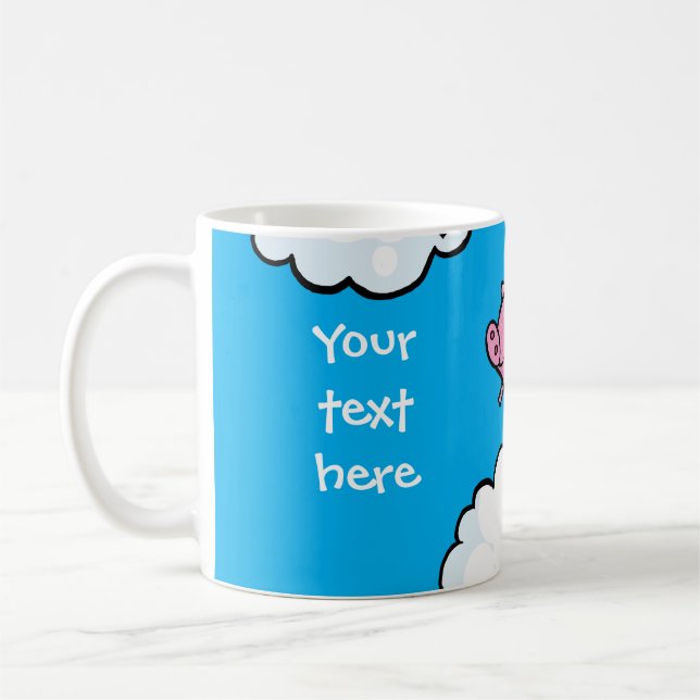 Flying pig dances on clouds customizable mug (Left)