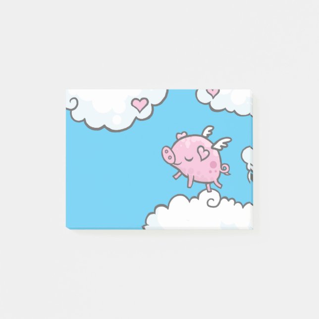 Flying pig dances on clouds note (Front)