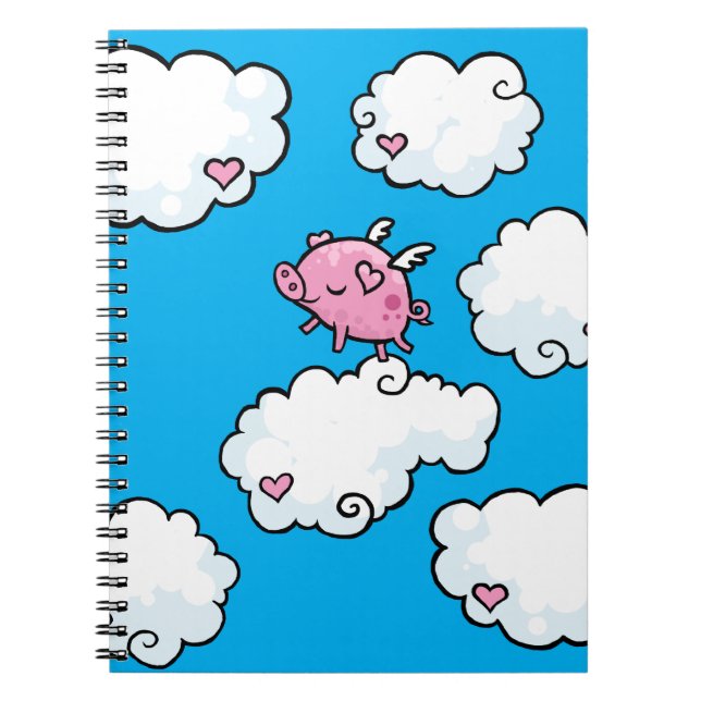Flying pig dances on clouds spiral note book (Front)