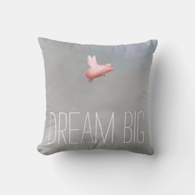 Flying Pig Dream Big Throw Pillow (Front)