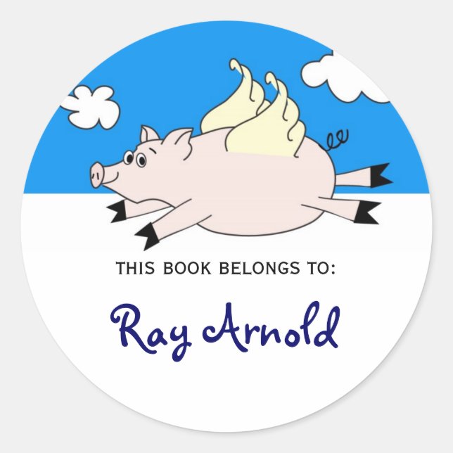 Flying Pig Fish Bookplates Classic Round Sticker (Front)