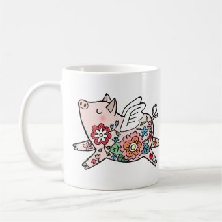 Flying pig, floral pig, cute pig, funny pig, pig
