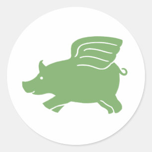 Flying Pig  -  Green Classic Round Sticker