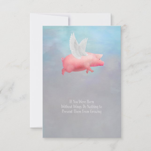 Flying Pig Grow Your Wings Flat Note Card (Front)