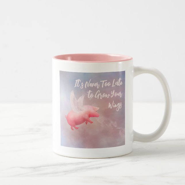 Flying Pig-Grow Your Wings  Two-Tone Coffee Mug (Right)