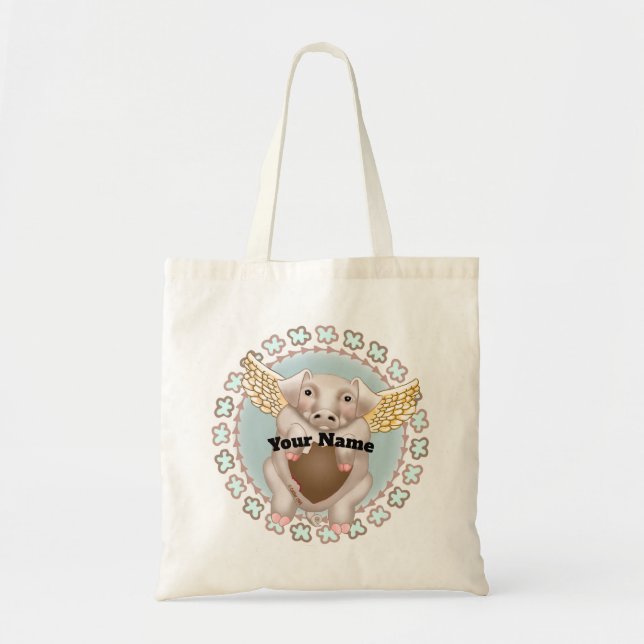 Flying Pig Kiss 2 sided  tote bag (Front)