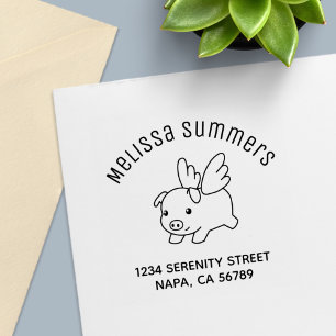 Flying Pig - Piglet with Wings Arch Address Self-inking Stamp