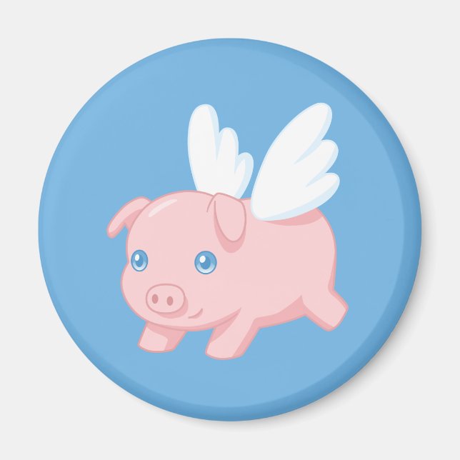 Flying Pig - Piglet with Wings on Blue Magnet (Front)