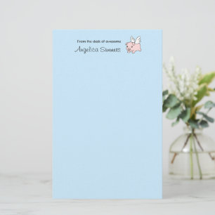 Flying Pig - Piglet with Wings on Blue Stationery