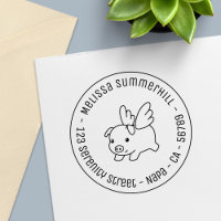 Flying Pig - Piglet with Wings Round Address 1