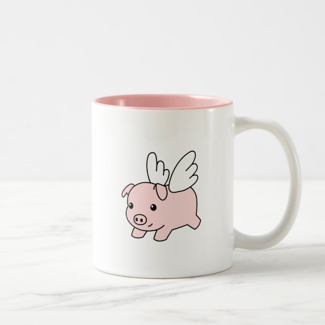 Flying Pig - Piglet with Wings Two-Tone Coffee Mug (Right)