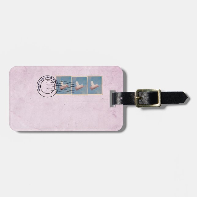 flying pig postage stamp luggage tag (Front Horizontal)