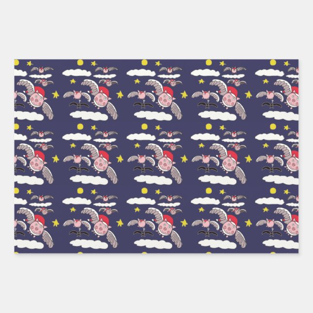 Flying Pig Santa  Wrapping Paper Sheet (Front)