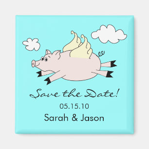Flying Pig Save the Date Magnet Blue