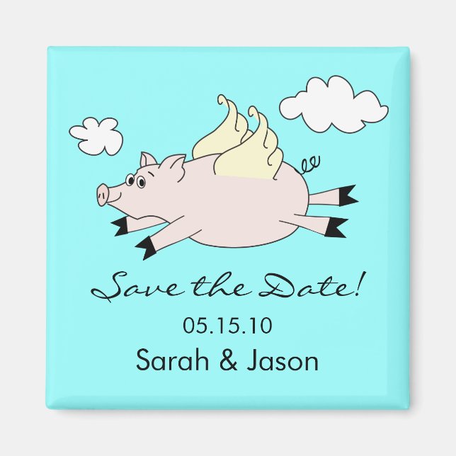 Flying Pig Save the Date Magnet Blue (Front)