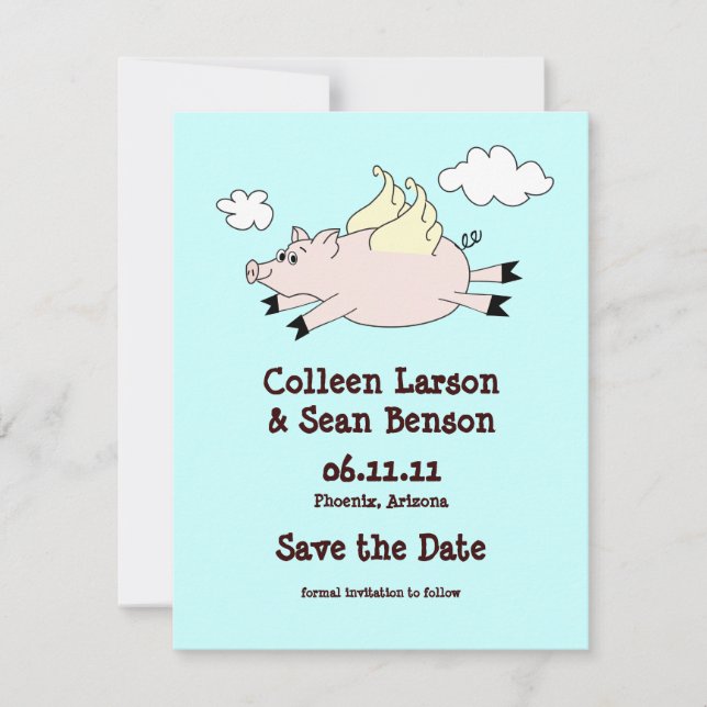 Flying Pig Save the Date, Solid Back Save The Date (Front)