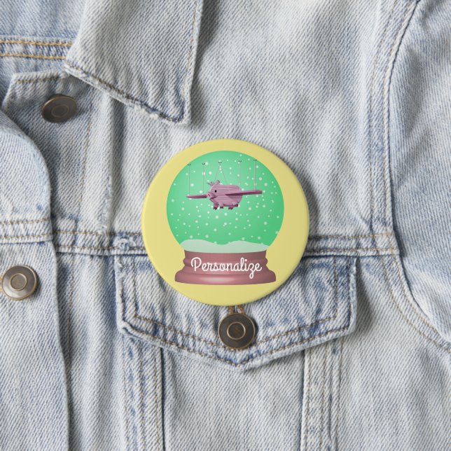 Flying pig snow globe button (In Situ)