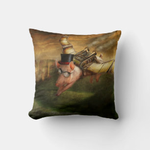 Flying Pig - Steampunk - The flying swine Throw Pillow