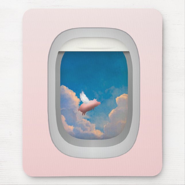 flying pig through airplane window mousepad (Front)