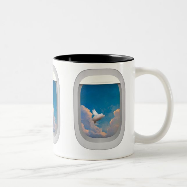 flying pig through airplane windows mug (Right)