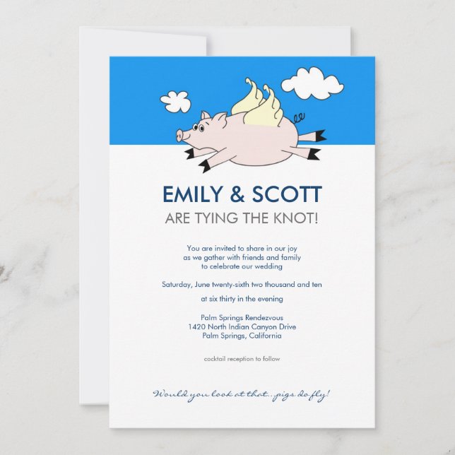 Flying Pig Wedding Invitation (Front)