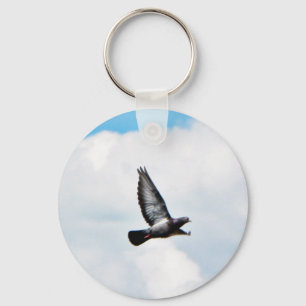 Flying Pigeon On Sky Keychain