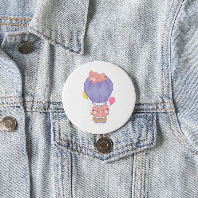 Flying Piggies in Hot Air Balloon 3 Inch Round Button (Creator Uploaded)
