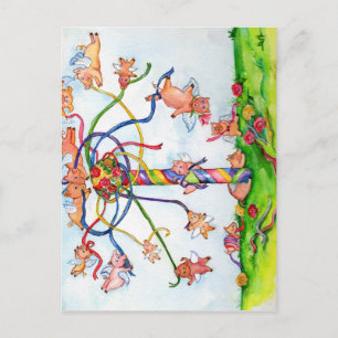 Flying Pigs Around the Maypole Postcard