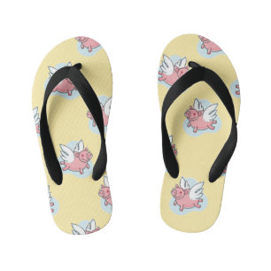 Flying Pigs Chinese New Year 2019 Yellow Kids FF Kid's Flip Flops