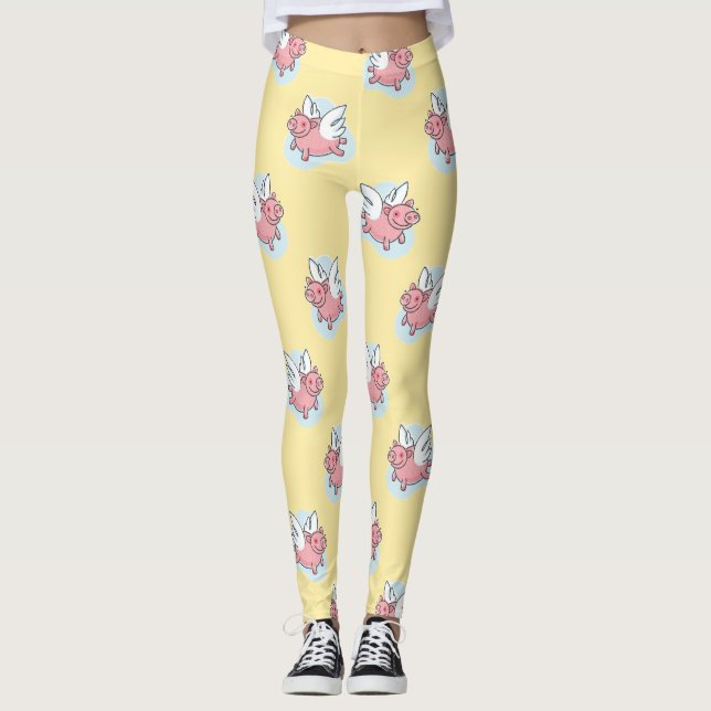Flying Pigs Chinese New Year Zodiac yellow Girl L Leggings (Front)