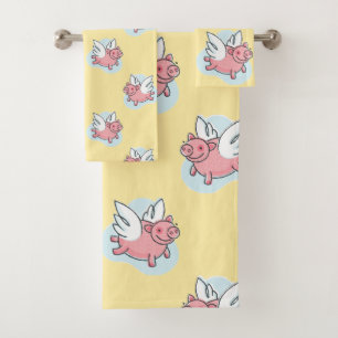 Flying Pigs Chinese Year Birthday Yellow Bath T Towel Set