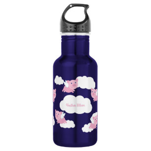 Flying Pigs Cute Kids Water Bottle with Name
