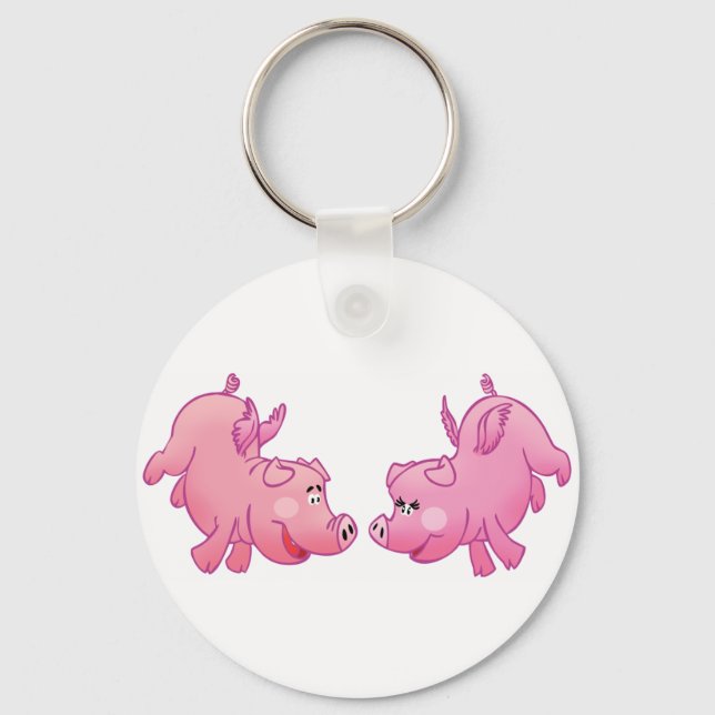 Flying pigs in love! keychain (Front)