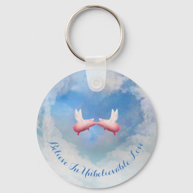 Flying Pigs Kissing-Believe In Unbelievable Love Keychain (Front)